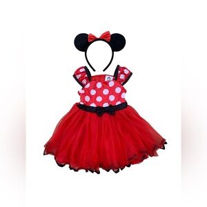 Minnie Mouse Size 6-12 Months Red Polka Dot Halloween Costume Dress with Ears